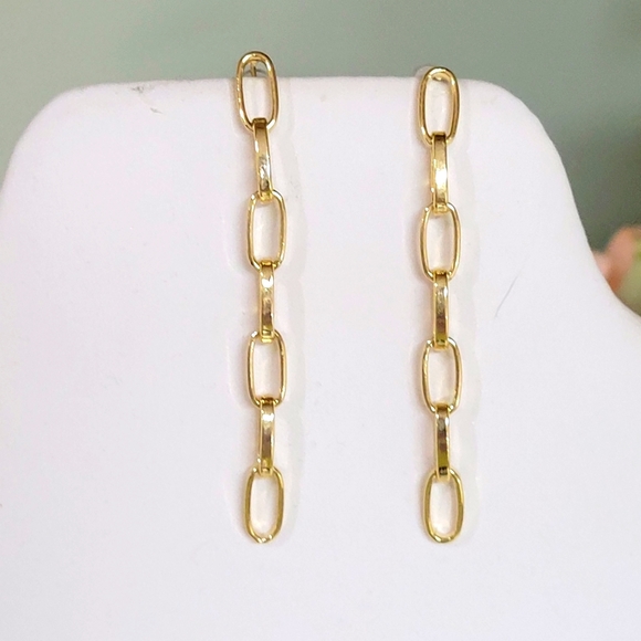 18KGP STAINLESS STEEL PAPERCLIP SET -NECKLACE & LONG EARRINGS. NWT - Picture 5 of 7